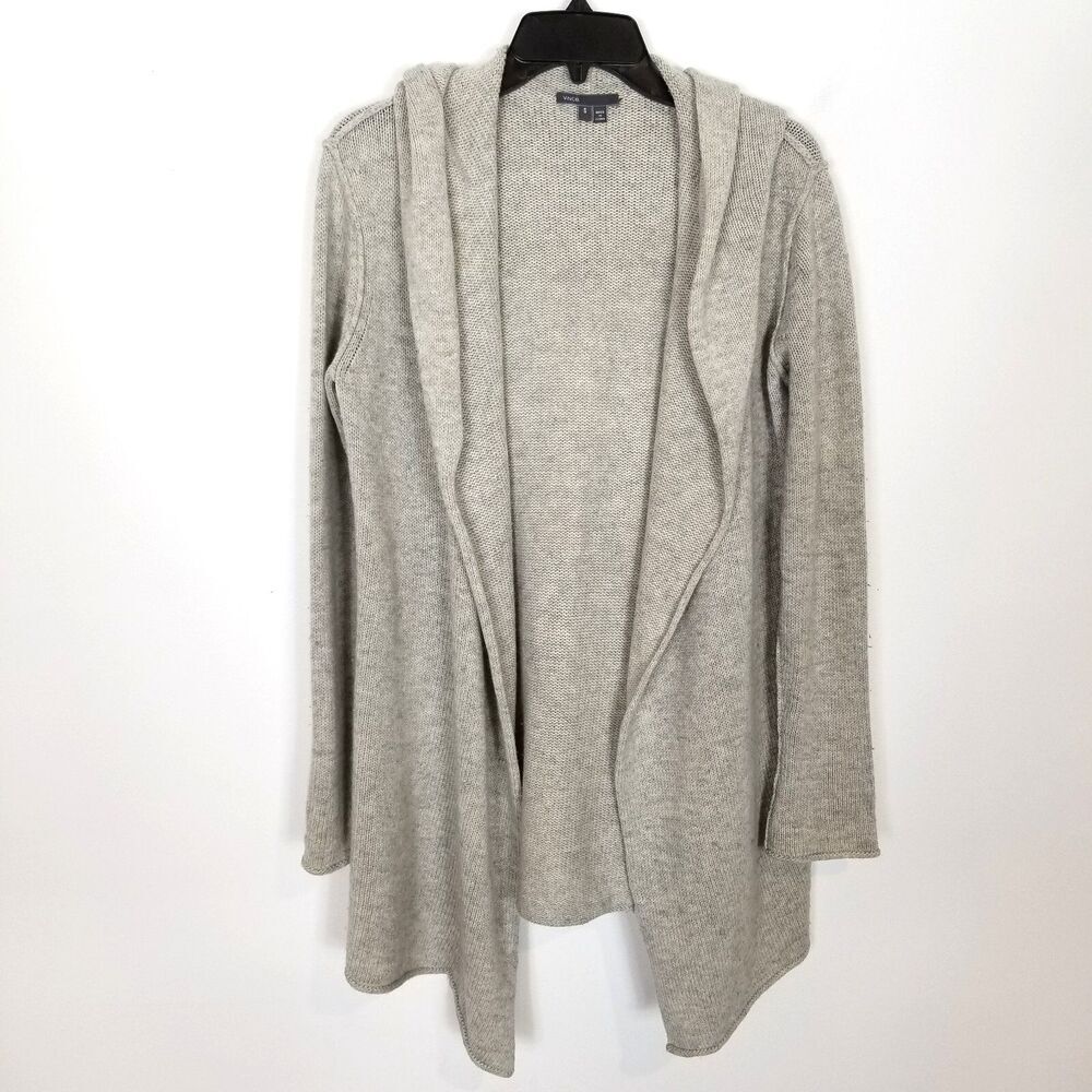 Vince Women Yak And Wool Hooded Sweater Cardigan Sz S‎ Gray Open Front Soft